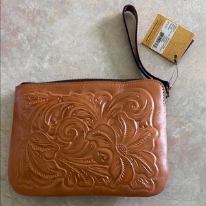 Embossed Leather Wristlet Purse
